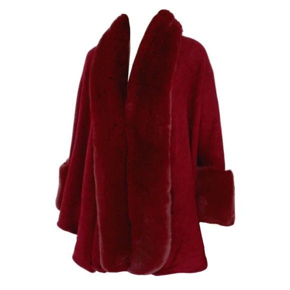 NWT Faux Fur Cape | ONE SIZE | Burgundy | - Picture 5 of 5